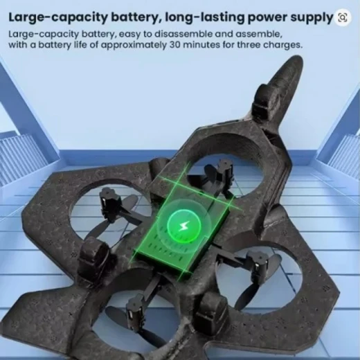 GYRO Remote-Control Drone for Kids, 2.4GHz Jet-Style Aircraft with LED Lights and 360° Rotation, Impact-Resistant EPP Foam, Rechargeable Battery and Spare Propellers (E69) - Rs Toys - Image 7