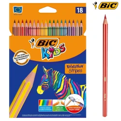 BIC Kids - Evolution Stripes Wood-Free Colouring Pencils Pack of  18 (Kids-18)