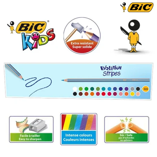 BIC Kids - Evolution Stripes Wood-Free Colouring Pencils Pack of  18 (Kids-18) - BIC - Image 7