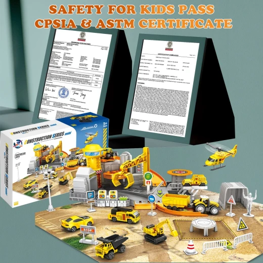 Construction Vehicles Track Set with Excavator, Dump Truck, Wheel Loader, Rotating Crane & Play Mat, Learning Educational STEM Building Toy for Kids Ages 3-12 (ASTM Certified) - Rs Toys - Image 3