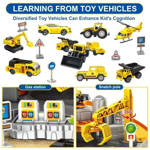 Construction Vehicles Track Set with Excavator, Dump Truck, Wheel Loader, Rotating Crane & Play Mat, Learning Educational STEM Building Toy for Kids Ages 3-12 (ASTM Certified) - Rs Toys - Image 4