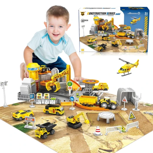 Construction Vehicles Track Set with Excavator, Dump Truck, Wheel Loader, Rotating Crane & Play Mat, Learning Educational STEM Building Toy for Kids Ages 3-12 (ASTM Certified) - Rs Toys - Image 6