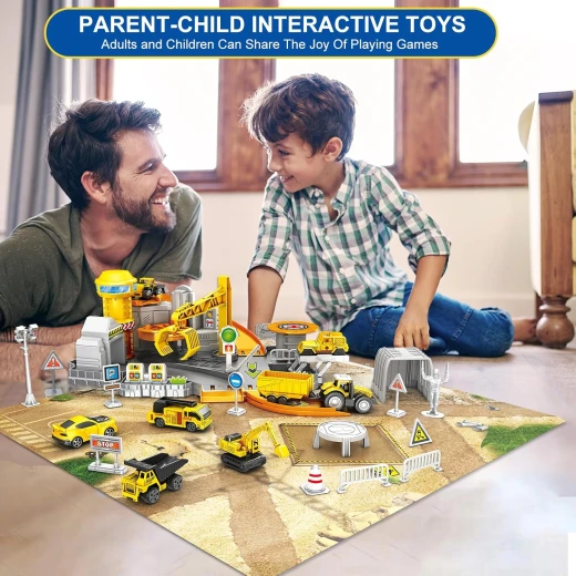 Construction Vehicles Track Set with Excavator, Dump Truck, Wheel Loader, Rotating Crane & Play Mat, Learning Educational STEM Building Toy for Kids Ages 3-12 (ASTM Certified) - Rs Toys - Image 7