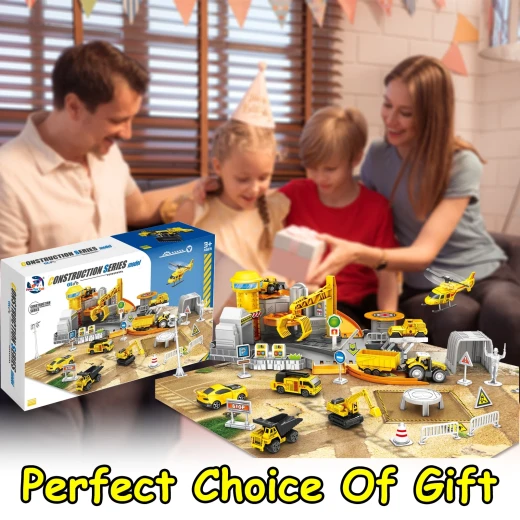 Construction Vehicles Track Set with Excavator, Dump Truck, Wheel Loader, Rotating Crane & Play Mat, Learning Educational STEM Building Toy for Kids Ages 3-12 (ASTM Certified) - Rs Toys - Image 8