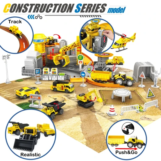 Construction Vehicles Track Set with Excavator, Dump Truck, Wheel Loader, Rotating Crane & Play Mat, Learning Educational STEM Building Toy for Kids Ages 3-12 (ASTM Certified) - Rs Toys - Image 9