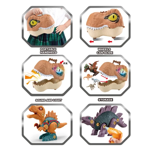 Dinosaur Assembly Toy Set -Realistic Electric DIY Kit with Light & Sound, Inertia Dinosaur Storage Toy | For Ages 3+ - Rs Toys - Image 3