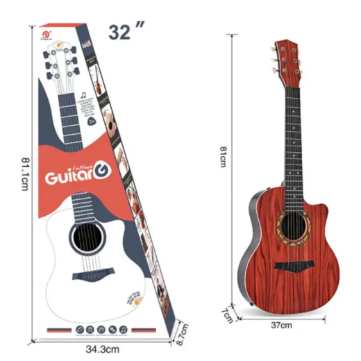 جيتار بزاوية من ، 6 أوتار فولاذية، طول 81 سم لتعلم الموسيقى للأطفال عمر 3 سنوات فأكثر، لون مارون  - ألعاب ار اس - Image 9