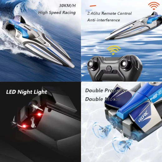 قارب سباق  -  عالي السرعة مع بطارية ليثيوم قابلة للشحن 7.4 800، قارب سريع بتحكم عن بعد 2.4 بمحرك مزدوج (4-1) - ألعاب ار اس - Image 2