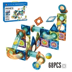 68-Piece Magnetic Building Blocks Set, Clear 3D Construction Tiles, STEM Educational Stacking Toy for Early Development, Age 3+