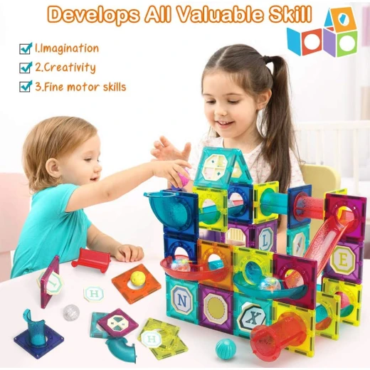 68-Piece Magnetic Building Blocks Set, Clear 3D Construction Tiles, STEM Educational Stacking Toy for Early Development, Age 3+ - Rs Toys - Image 3