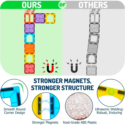 68-Piece Magnetic Building Blocks Set, Clear 3D Construction Tiles, STEM Educational Stacking Toy for Early Development, Age 3+ - Rs Toys - Image 4
