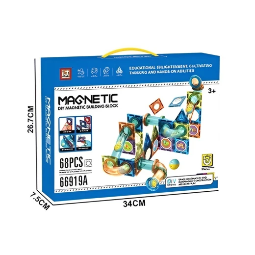 68-Piece Magnetic Building Blocks Set, Clear 3D Construction Tiles, STEM Educational Stacking Toy for Early Development, Age 3+ - Rs Toys - Image 6
