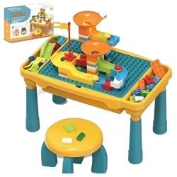Kids Multi-Function Building Block Table - 94 PCS - STEM Educational Play Table with Marble Run & Storage