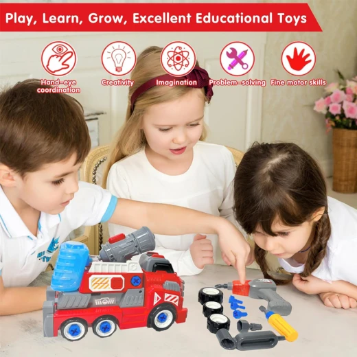 Large Take Apart Fire Rescue Vehicles with Electric Drill Set Assembly Toy ًWith Water cannon that sprays water – Ages 3+ - Rs Toys - Image 4