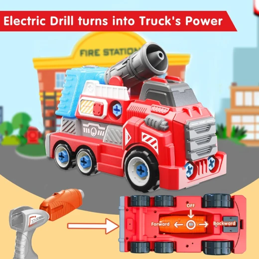 Large Take Apart Fire Rescue Vehicles with Electric Drill Set Assembly Toy ًWith Water cannon that sprays water – Ages 3+ - Rs Toys - Image 5