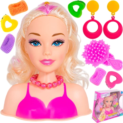 Hair Style Doll Head Playset for Girls - Beautiful Doll Head with Accessories for Hair Styling, Braiding, and Dressing Up - For Kids Ages 3+ - Rs Toys - Image 4