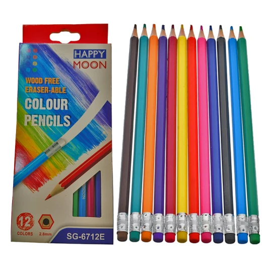 HAPPY MOON Wood Free Hexagon Oily Colour Pencil Pack Of 12 Colors With Eraser (SG-6712E-RS) HAPPY MOON Wood Free Hexagon Oily Colour Pencil Pack Of 12 Colors With Eraser (SG-6712E-RS)