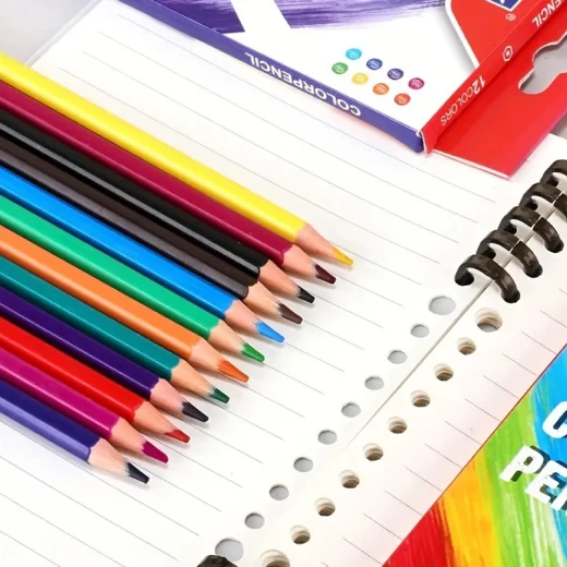 HAPPY MOON Wood Free Hexagon Oily Colour Pencil Pack Of 12 Colors With Eraser (SG-6712E-RS) - Rs Toys - Image 4