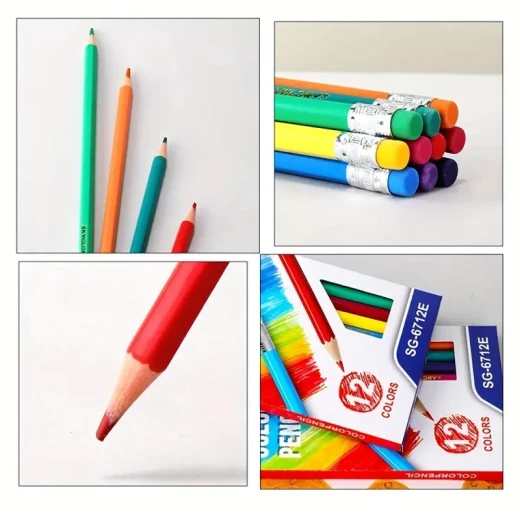 HAPPY MOON Wood Free Hexagon Oily Colour Pencil Pack Of 12 Colors With Eraser (SG-6712E-RS) - Rs Toys - Image 5