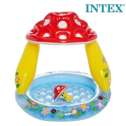 Intex Mushroom Inflatable Baby Pool with Sunshade & Inflatable Soft Floor 102×89 cm – Safe & Comfortable Pool for Ages 1–3 
