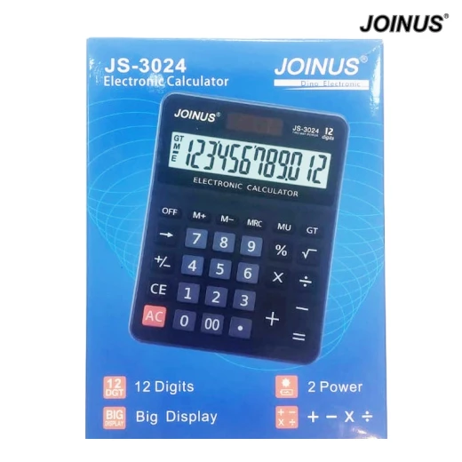 JOINUS Solar & Battery Operated Calculator with 12-Digit Large LCD Display & Buttons for School, Home, and Office - Black (JS-3024-RS) - Rs Toys - Image 3