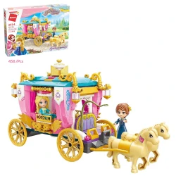 Qman Princess Leah Carriage Building Set - 458 Pieces with 2 Mini Figures & Horses - Creative Construction Toy for Girls - Suitable for Ages 6+