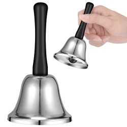 QJ Stainless Steel Hand Bell Call Bell Ringing Bell with Handle Suitable for use in restaurants , Christmas (QJ126-01-RS)