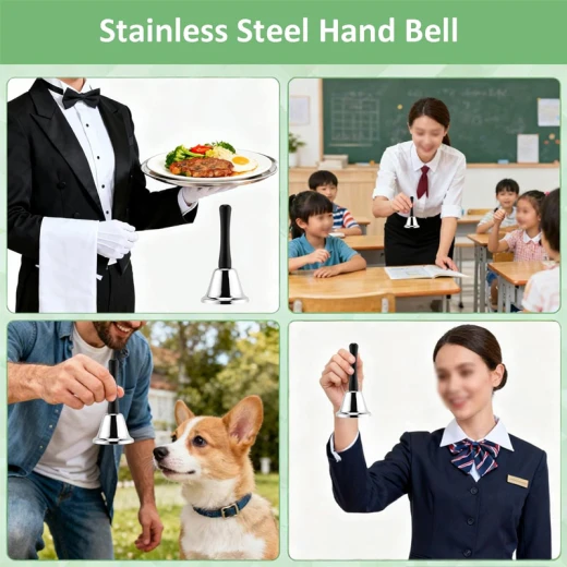 QJ Stainless Steel Hand Bell Call Bell Ringing Bell with Handle Suitable for use in restaurants , Christmas (QJ126-01-RS) - Rs Toys - Image 4