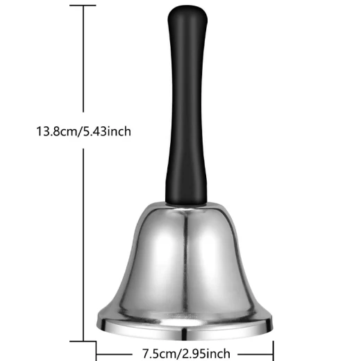 QJ Stainless Steel Hand Bell Call Bell Ringing Bell with Handle Suitable for use in restaurants , Christmas (QJ126-01-RS) - Rs Toys - Image 6