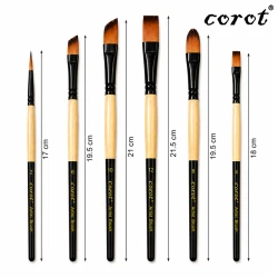 Corot Artist Brushes Mix head Filbert, Round, Slant, & Flat, High-Quality Gradient Nylon Wool 6 Pcs (KLNLHB0074)