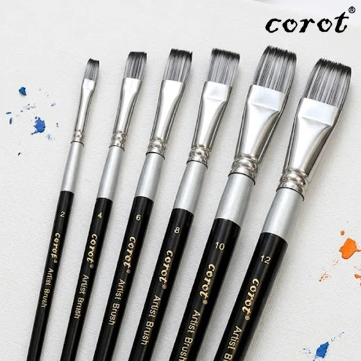 طقم فرش رسم كورت مكون من 6 فرش مسطحة، مناسب للتغطية الواسعة، مصنوع من شعيرات نايلون عالية الجودة تتميز بالنعومة والمتانة والمرونة الممتازة (0103). - ألعاب ار اس - Image 6