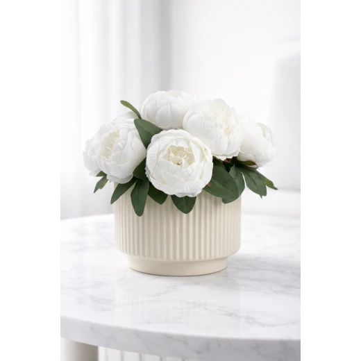 Luxury White Peony Arrangement in Ivory Vase – Perfect Choice for Elegant Gifts, Premium Floral Décor for Home & Office, Size 23×23×28 cm Luxury White Peony Arrangement in Ivory Vase – Perfect Choice for Elegant Gifts, Premium Floral Décor for Home & Office, Size 23×23×28 cm