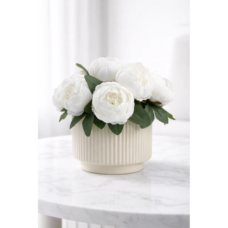 Luxury White Peony Arrangement in Ivory Vase – Perfect Choice for Elegant Gifts, Premium Floral Décor for Home & Office, Size 23×23×28 cm - Lujain home