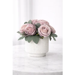 Luxury Artificial Jouri Arrangement in White Vase – Elegant Faux Floral Décor for Home & Office, Premium Decorative Flowers 20×20×25 cm