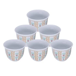 CMP Arabic Coffee Cup Set, 100ml White with yellow motifs Porcelain, Traditional Palm Leaf Design, Elegant & Durable for Daily Use