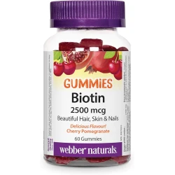 Webber Naturals Biotin Gummies 2500 mcg, Cherry Pomegranate, 60 Gummies