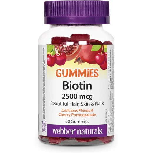 Webber Naturals Biotin Gummies 2500 mcg, Cherry Pomegranate, 60 Gummies Webber Naturals Biotin Gummies 2500 mcg, Cherry Pomegranate, 60 Gummies