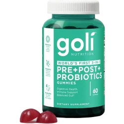 Goli Nutritional Supplement, Pre+Post+Probiotics Gummy - 60 Count - World's First 3-in-1 Gluten-Free, Vegan, Non-GMO, and Gelatin-Free.