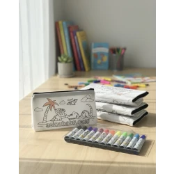 Kids Art & Craft Kit: 12 Canvas Dinosaur Pencil Cases to Color - Includes Marker Set.
