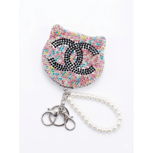 Luxury Rhinestone Compact Mirror Keychain