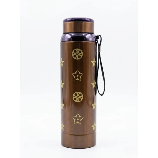 Insulated Stainless Steel Vacuum Flask Water Bottle with Leakproof Lid and Carry Strap Large Capacity Thermal Tumbler for Coffee Tea Cold Drinks Travel Office Gym Daily Use Available in Brown and Black