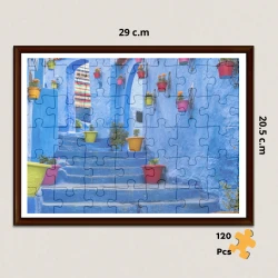 The Story of the Blue Color in Chefchaouen 120-Piece Puzzle with Free Glass Frame & Bilingual Story Card (Arabic/English) Educational Souvenir from Morocco