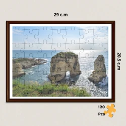 Raouche Rock Lebanon Puzzle, 120 Pieces with Glass Frame & Bilingual Story Card Iconic Landmark Jigsaw for All Ages