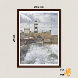 Acre Lighthouse Palestine Puzzle, 120 Pieces with Glass Frame & Bilingual Story Card Historic Coastal Landmark Jigsaw