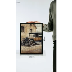 Folklore 120-Piece Puzzle, “Classic Car” Watercolor Art, 20.5 x 29 cm Jigsaw, Includes Short Story & Bonus Glass Frame for Hanging After Assembly