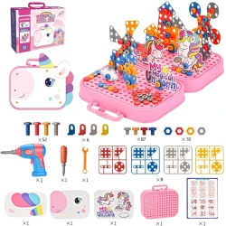 STEM Toys for 3 4 5 6 Year Old, Drill Toy for Kid,Construction Games with Toy Drill,Creative Engineering Building Kits,Kid Tool Set for Toddler Preschool,Christmas Gifts for Boy and Girl (Unicorn)