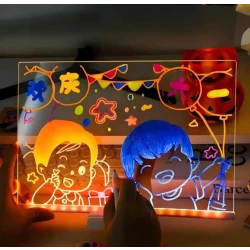  LED Lighted Drawing Board, 20x30cm Acrylic Surface with 7 Colored Pens, Stand & 2 Erasers, Creative Reusable Writing