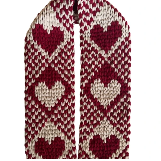 Gifted Yarns Heart Scarf, Red, Cozy & Stylish Winter Scarf for Women, Soft 100% Micro Polyester, 19x145 cm, Machine Washable
