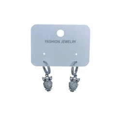 AURA Elegant silver earrings with a crystal-studded hoop and a dazzling owl charm with bold black eyes – color guaranteed.