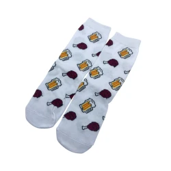 Long cotton socks in white featuring a chicken piece and drink cup design. Soft, comfy, and perfect for a playful everyday look.